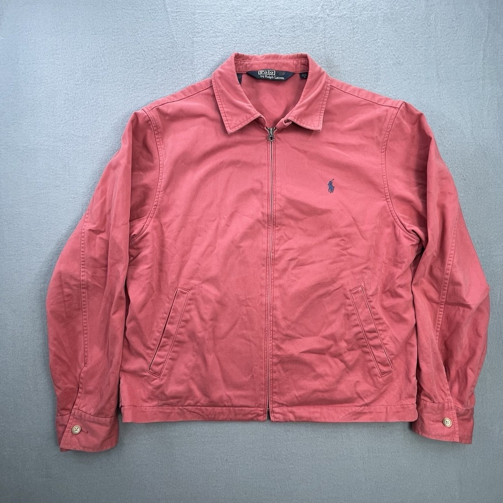 Vintage Polo Ralph Lauren Harrington Jacket Size Large Coral Red Cotton Preppy